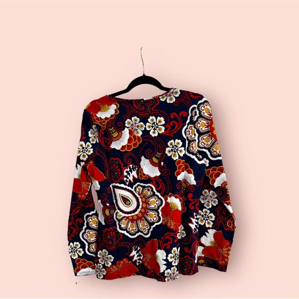 TALBOTS Cotton Long Sleeve Tee/ India Ink Multi - Picture 2 of 4